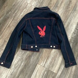 Vintage Playboy Bunny Denim Jacket Pink Glittery Bunny Logo Women's M